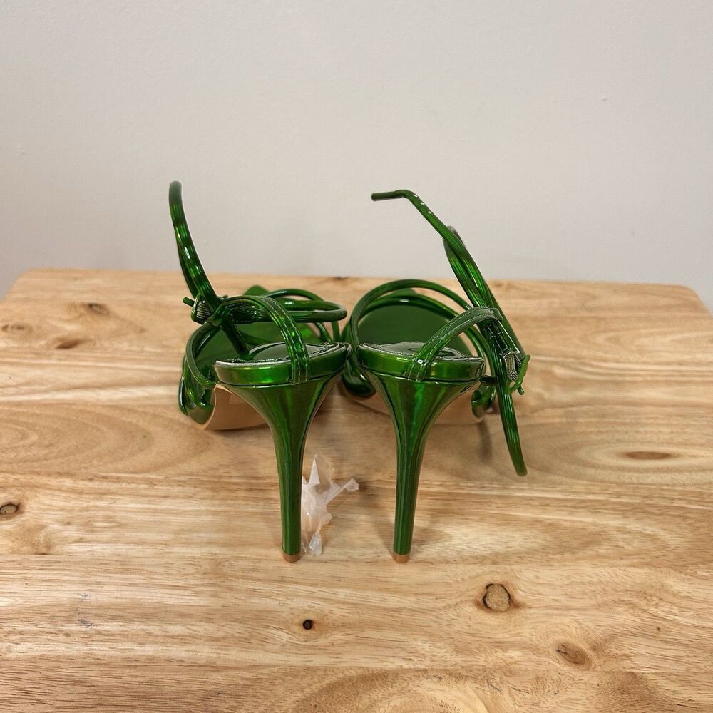 Cape Robbin Nabil Green Metallic Strappy Heels Pointed Toe NEW Sz 7.5 - Picture 4 of 7